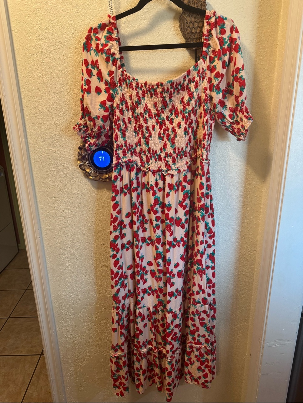Betsey Johnson Pink Strawberry Smocked Maxi Dress